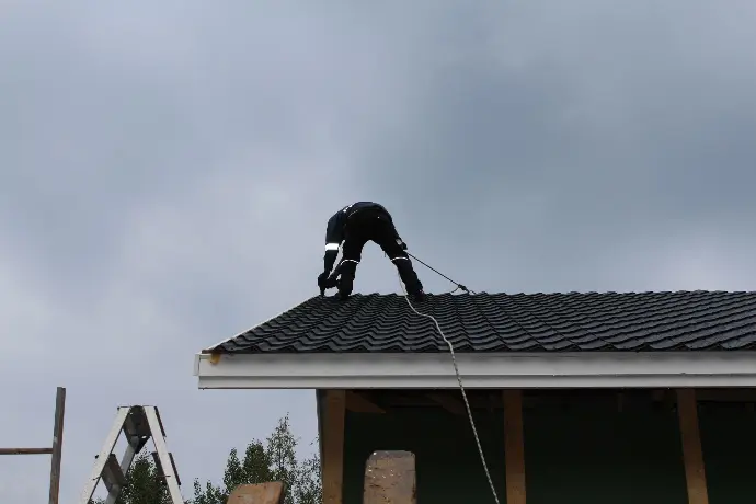 Puuha-Ari pellittämässä kattoa